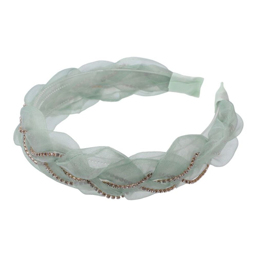 Mesh Rhinestone Chain Bling Padded Headband Green
